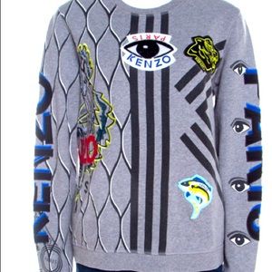 Kenzo Grey Multi Icon Embroidered Sweatshirt